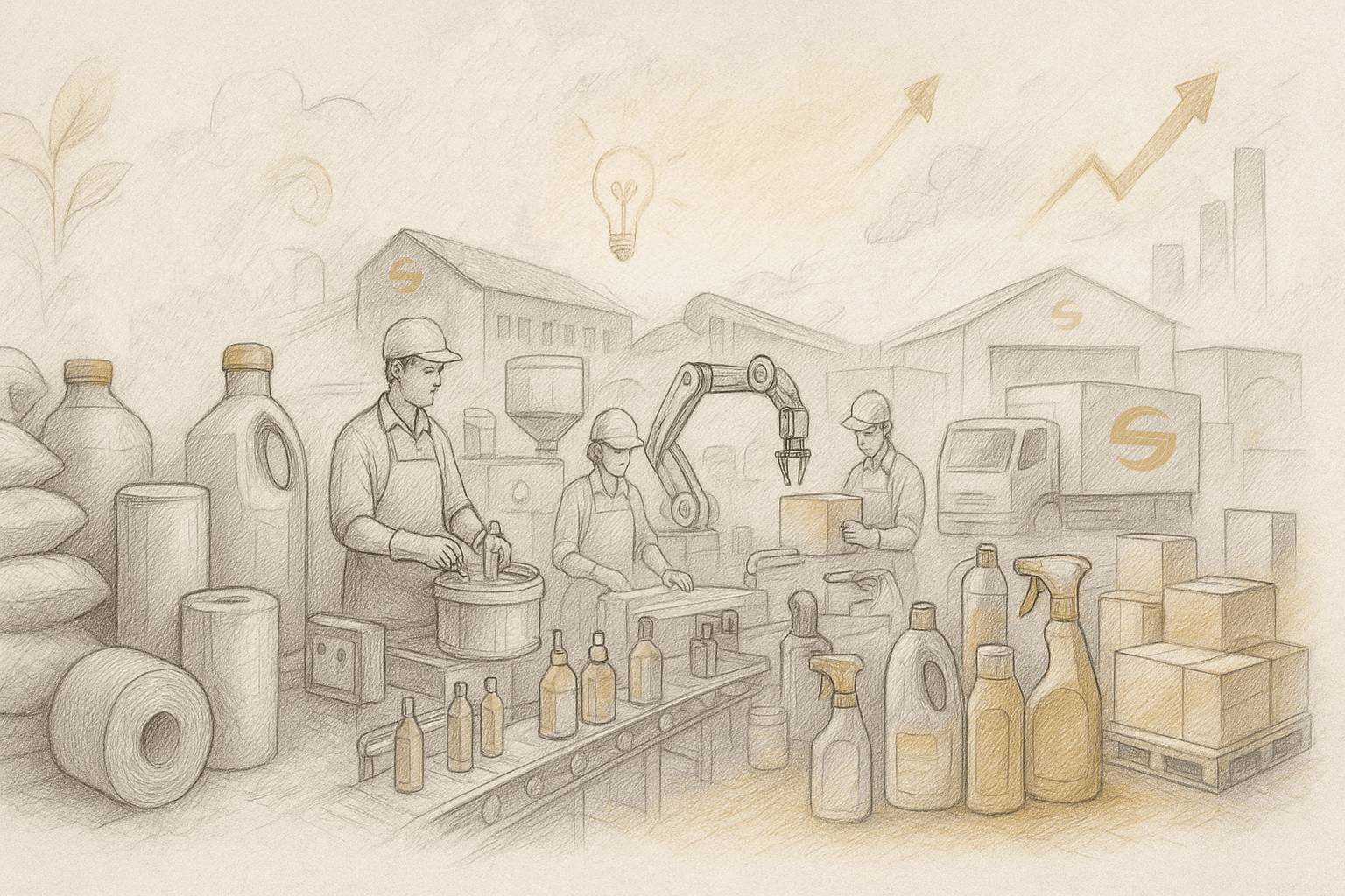 Sura Manufacturing production line sketch illustration